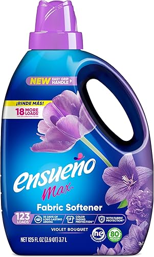 Ensueño - Max Liquid Suavizante de telas- Con ambientador de larga duración y fórmula eliminadora de arrugas, aroma de ramo violeta - (125 onzas)