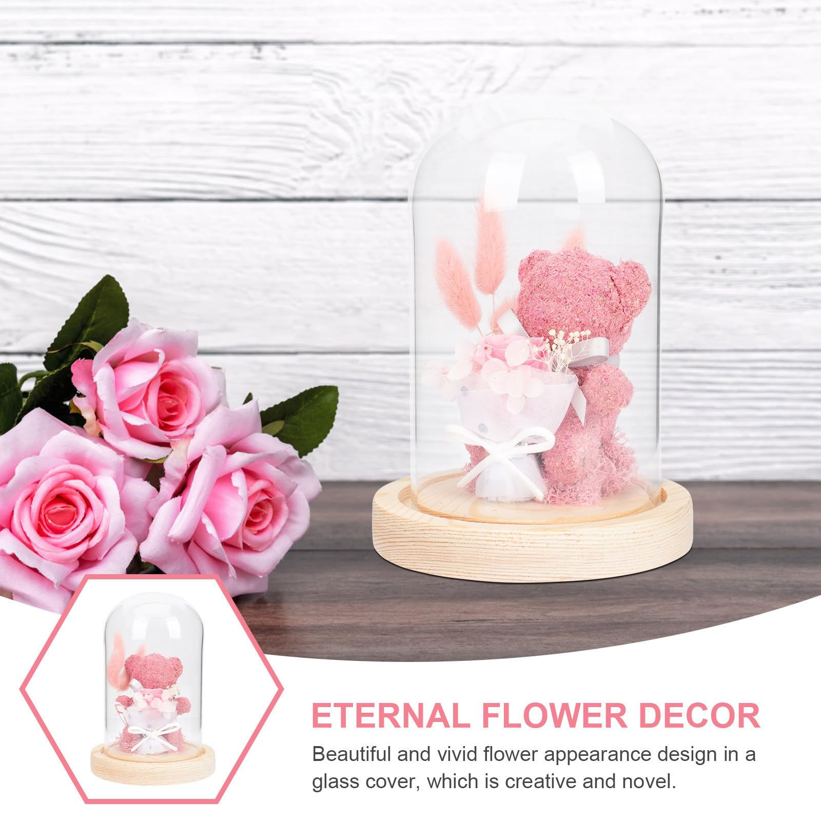 Tofficu Adorno de Flores Preservadas con Oso de Vidrio Decoración Compacta para Escritorio Regalo para Profesoras Día del Maestro San Valentín y Aniversarios