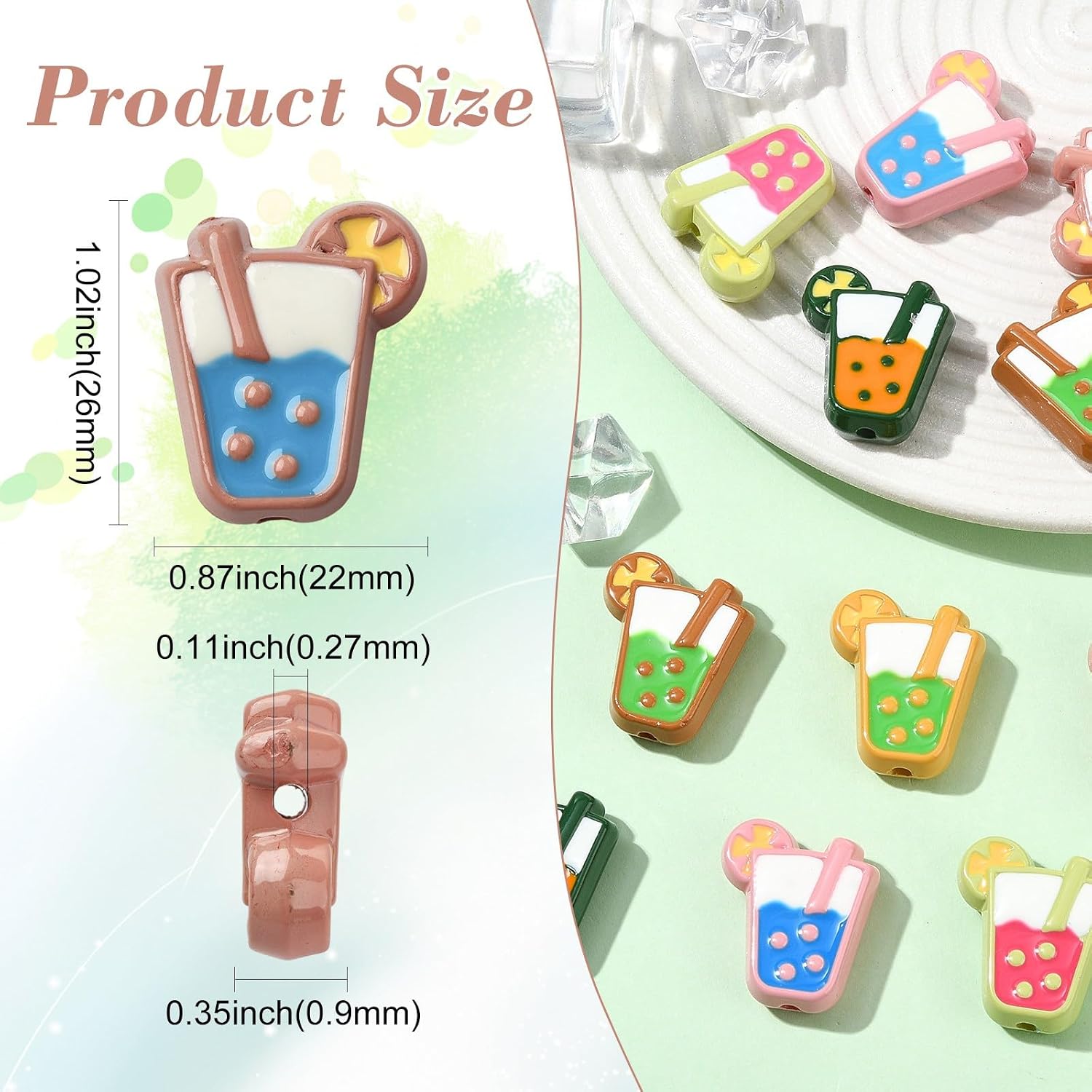 KitBeads 12Pcs 6 Colors Acrylic Enamel Hand-Drawn Bubble Tea Cup Beads image 2