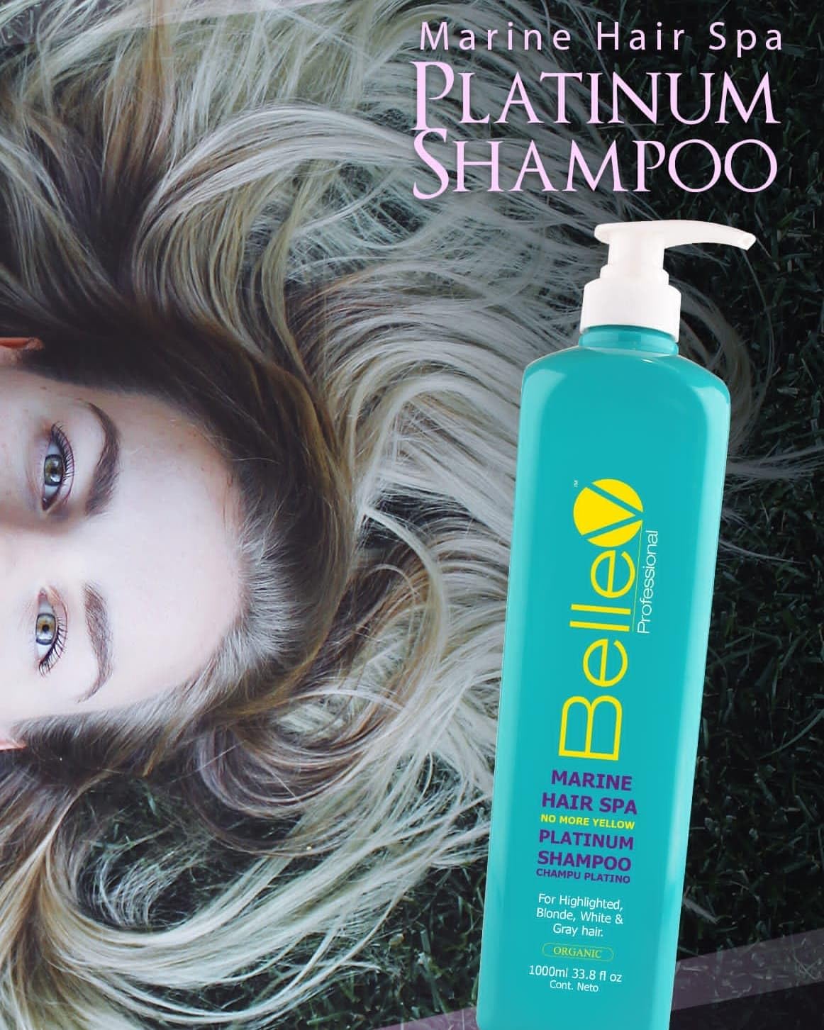 BelleV Professional Marine Hair Spa Platinum Shampoo 33.8 fl oz (Purple Shampoo For Gray, White & Blonde Hair)