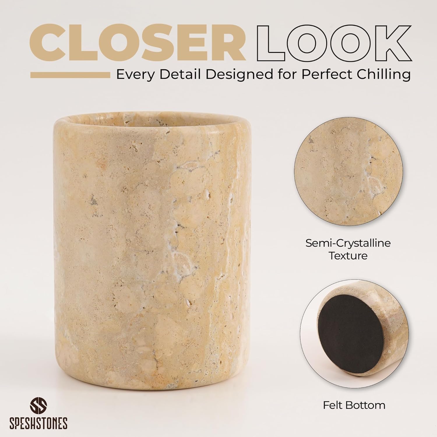Marble Wine Chiller Handmade 6.5'' Travertine Champagne Chiller for Party - 750ml Wine Bottle Cooler for Kitchen, Bar Cart Decor to Chill & Keep Bottles Cold with Unique Wine Lovers Gift