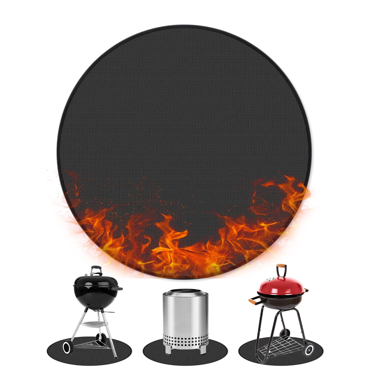 18 Inch Fire Pit Mat Under Grill Mat Deck Patio Protect Mat Round Fireproof Under Grill Mat Reusable Waterproof Pad for Outdoor BBQ