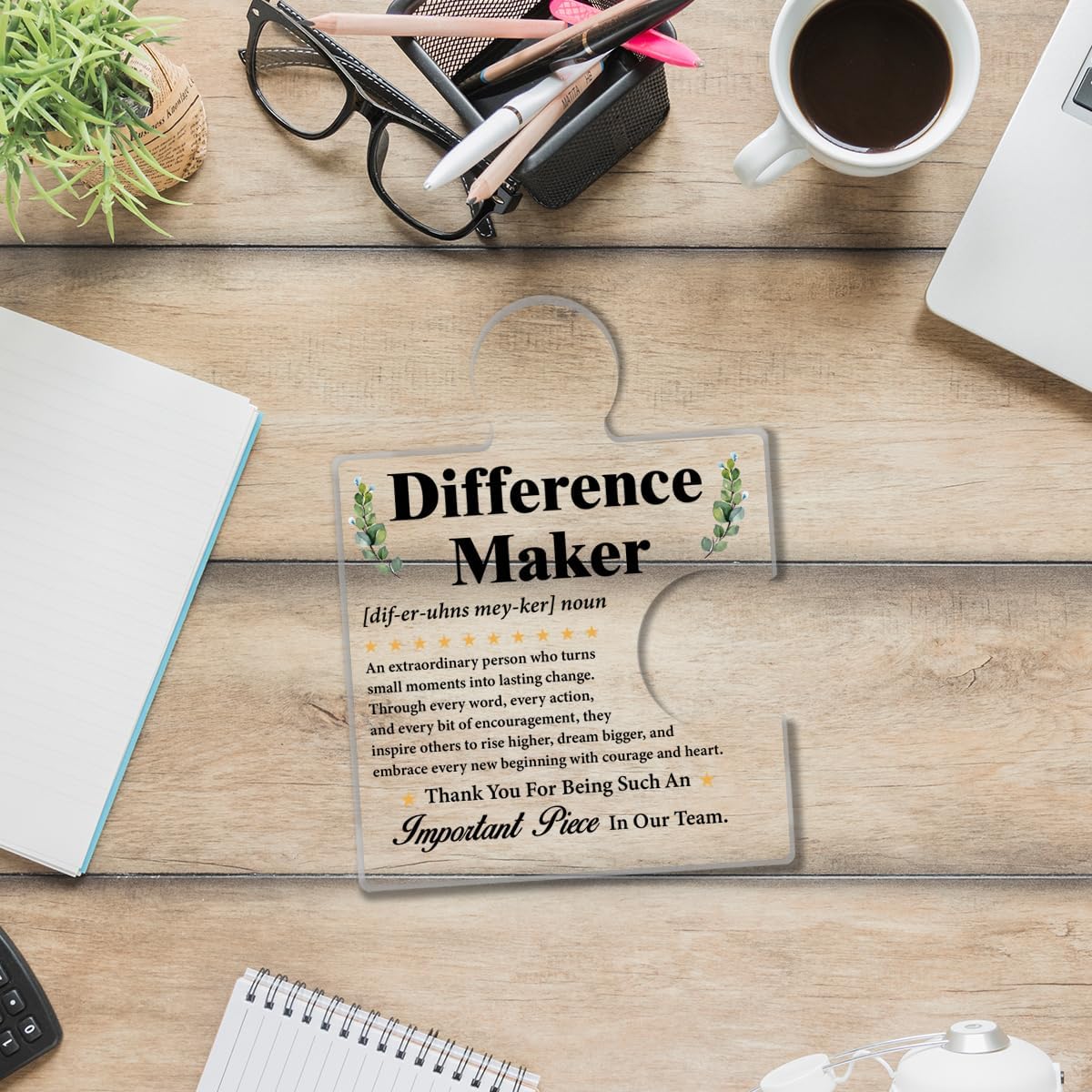 Difference Maker Gift Employees Staff Appreciation Gifts Thank You Gift for Work Team Employees Coworkers Staff Acrylic Puzzle Piece Plaque Sign Office Desk Decor - Image 7