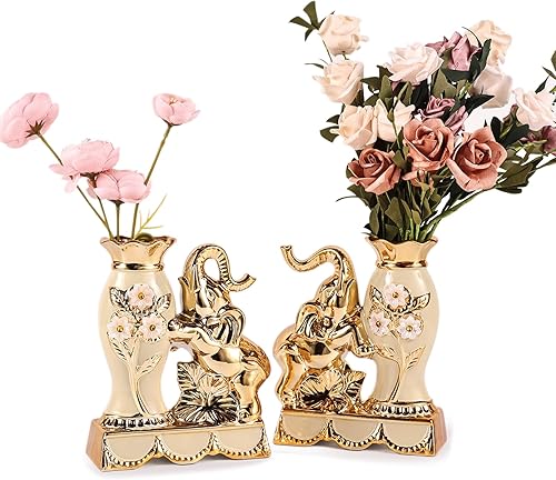 Jarrón de cerámica dorada para decoración del hogar, centro de mesa, jarrón de flores de 12 pulgadas de alto, decoración creativa de color dorado