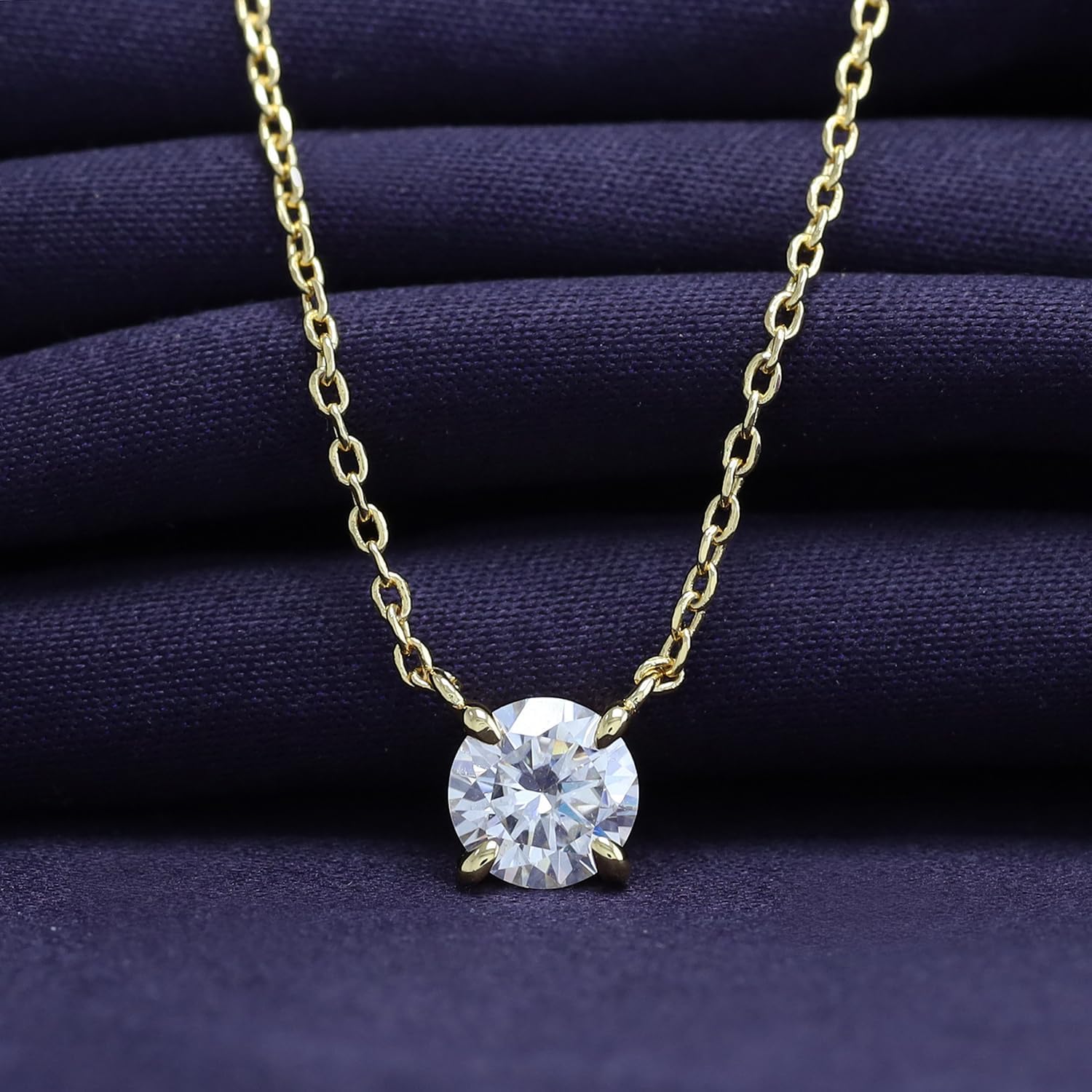 18K Gold Plated Solitaire Pendant Necklace, 6.5MM Moissanite Diamond Necklace for Women Jewelry 18"+2" Inch Extender (0.90 Ctw) - Image 3