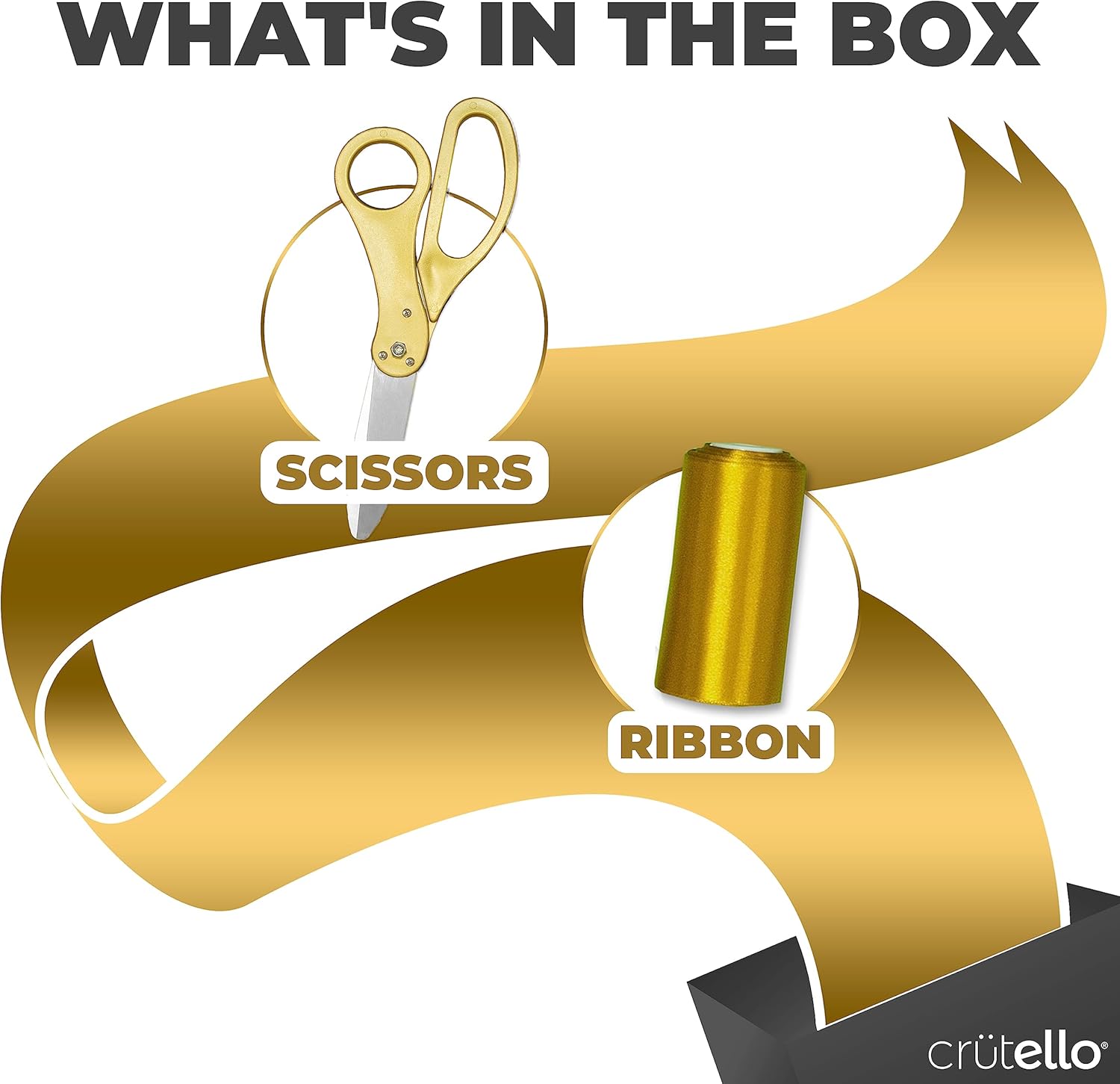 Crutello Giant Ribbon Cutting Ceremony Kit 20"Giant Scissor Set with Sharp, Gold Handled Durable XL Scissors, and 30 Feet of Oversized 4"Wide Gold Ribbon