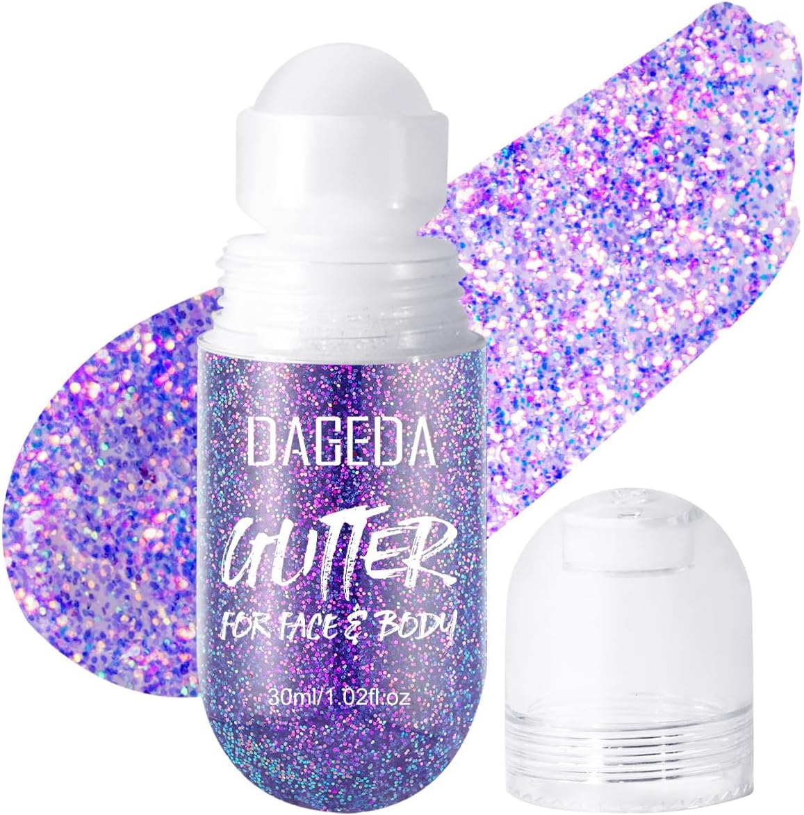 DAGEDA Body Glitter Gel, Roll-on Face Glitter for Mermaid Makeup Festival Rave Accessories, Holographic Hair Glitter Gel,Body Shimmer Halloween Makeup for Rave Party(Crazy Purple)