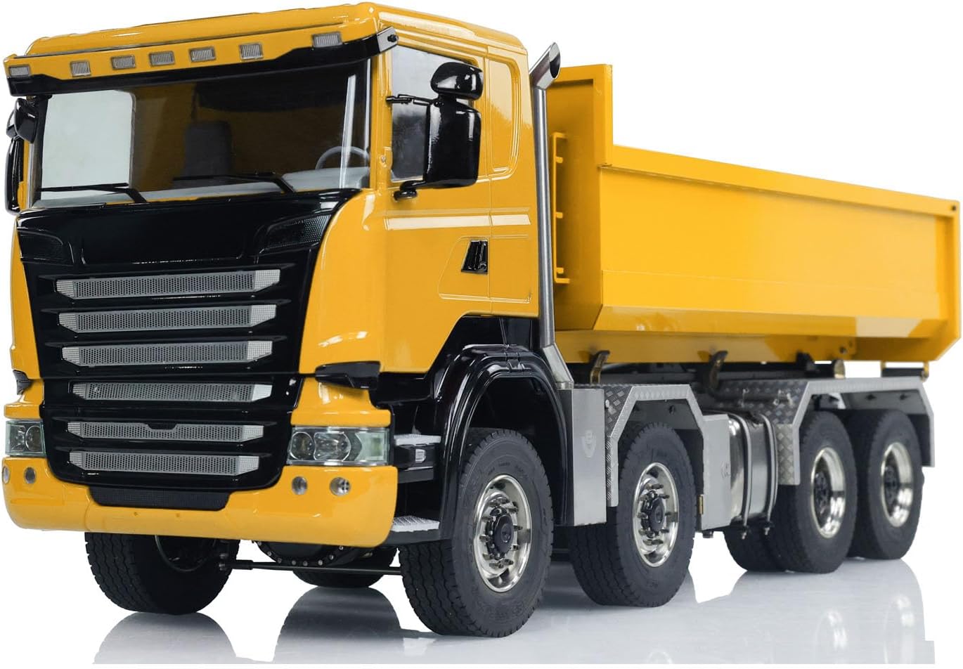 1/14 8x8 RC Hydraulic Roll-Off Dumper Trucks Full Dump Truck 3-Speed Transmission Differential Lock Axles Ligh &Sound System for Adult Hobby(Yellow)