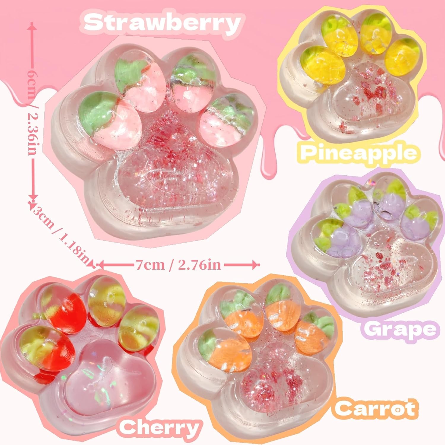 5Pcs Taba Squishy Cat Paw Squeeze Toys | 2.75in Upgraded TPR Slow Rebound Stress Relief Fidget Toys for Kids & Adults, Party Favors, Easter Basket Stuffers, Christmas Stocking Stuffers