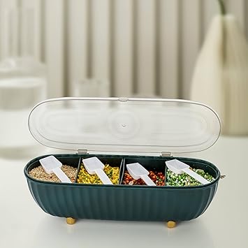 AAVZAA Food Storage 4 Compartment with 4 Spoon Air-Tight Fridge Container Box with BPA-Free Locking Lids|Microwave & Freezer Safe|Leak Proof Food Storage Containers