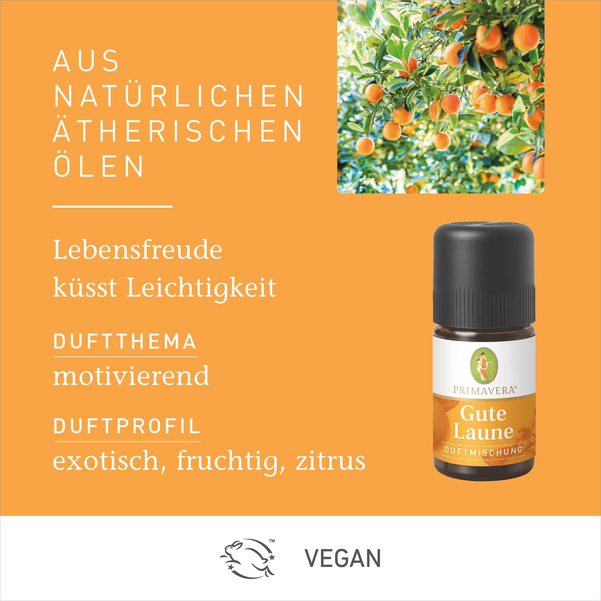 PRIMAVERA Duftmischung Gute Laune 6 x 5 ml - Orange, Limette und Zitrone - Aromaöl, Duftöl, ätherisches Öl Aromatherapie - motivierend - vegan