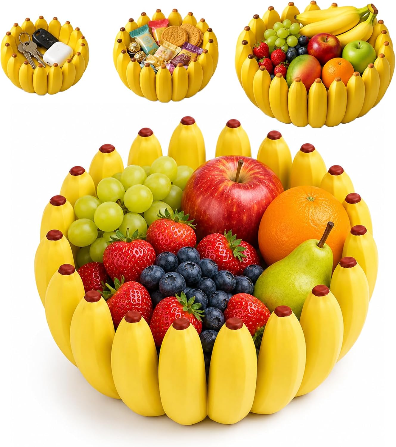 Creative Banana Shape Fruit Bowl 2026 New Funny Banana Candy Dish & Fruit Plate Multifunctional Counter Decor & Centerpiece Storage for Home Table Decor Kitchen Counter Dining Table Entryway,S:4in