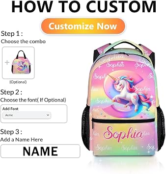 Personalised Unicorn Backpack with Name and Initial | Cute Rainbow Girls School Bag, Durable Oxford Fabric Kids Rucksack for Primary School and Nursery