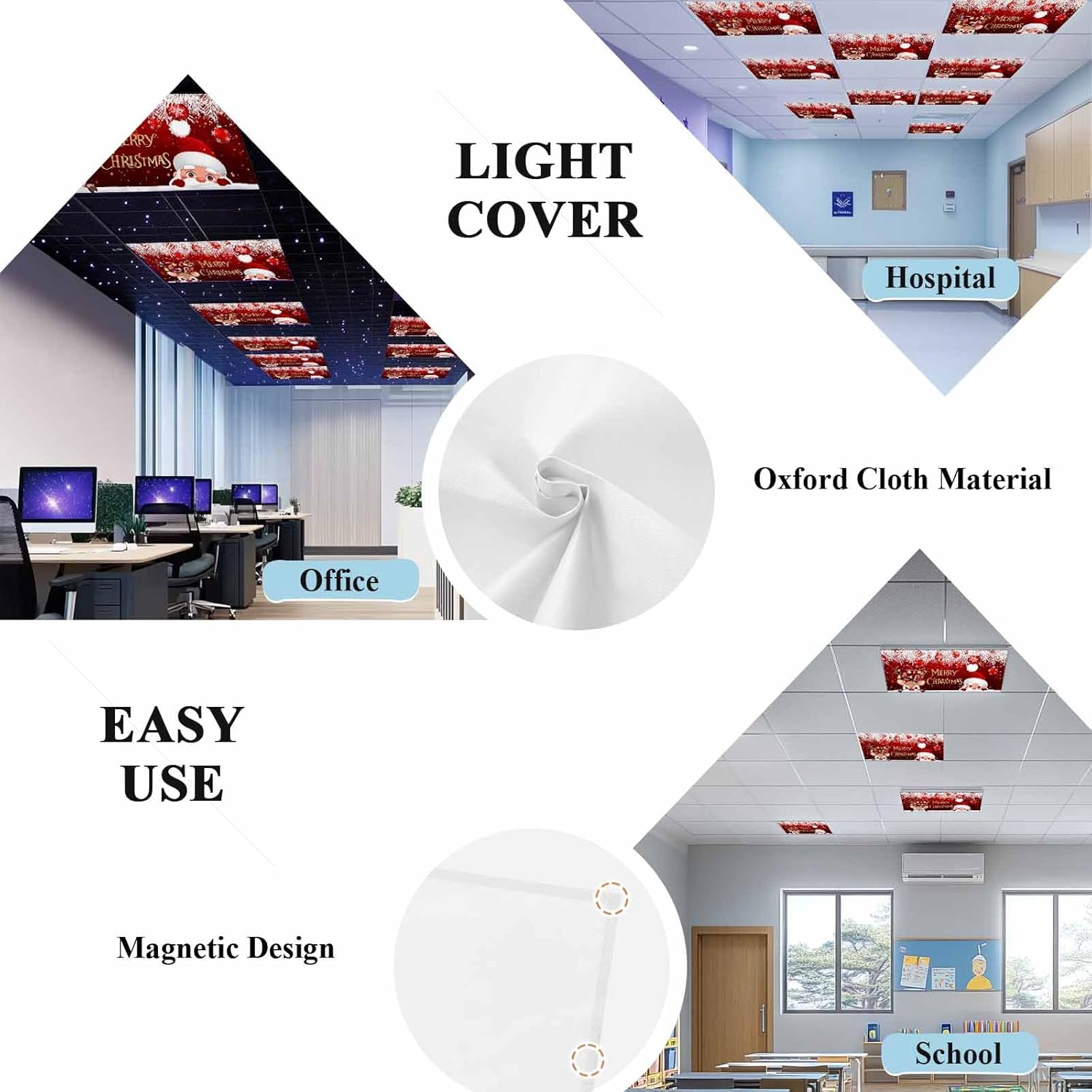 Santa Claus Red Magnetic Fluorescent Light Covers for Ceiling Lights 2 x 4 Feet,Christmas Cute Deer Pine Tree Ball Office Classroom Kitchen Drop Ceiling Light Covers Filters Shade Panel 1 Pack