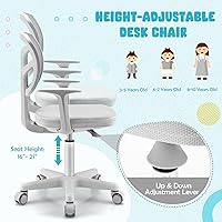 Vista 11 de POWERSTONE Silla de escritorio para niños, silla de computadora de malla ajustable con reposabrazos, cojín suave y silla de oficina giratoria de Rosa
