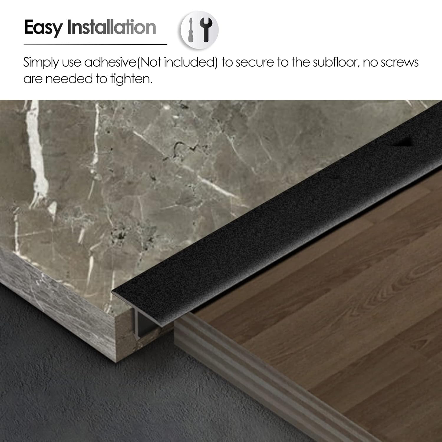 Black Vinyl Floor Transition Strip,2.2cm Wide T Molding Carpet/Tile Threshold Aluminium,Extra Long Doorway Reducer Wood to Tile(Size:Length 110cm/43 in)