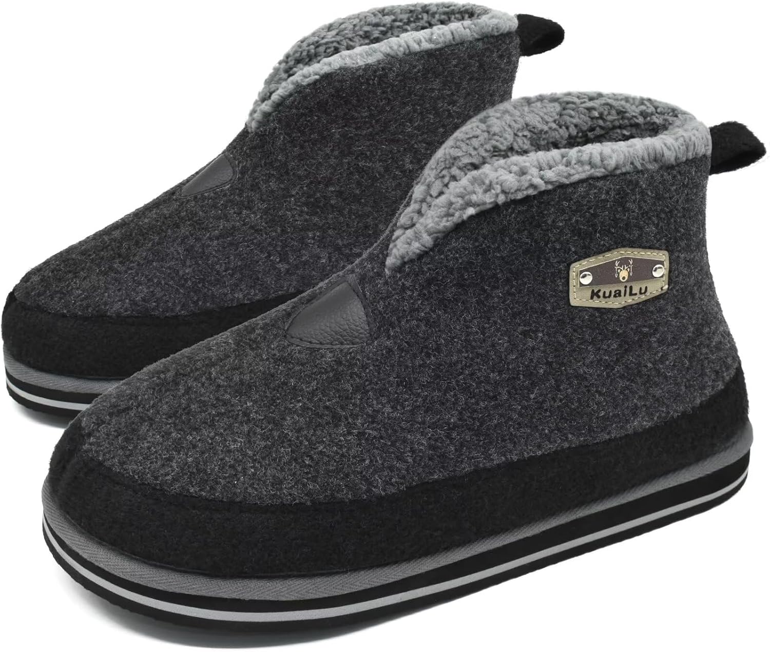 KuaiLu Mens House Slippers Booties Cozy Memory Foam Boots Warm Plush Lining Winter Felt Home Bedroom Slipper Socks Indoor Outdoor Non-Slip Shoes - Image 2