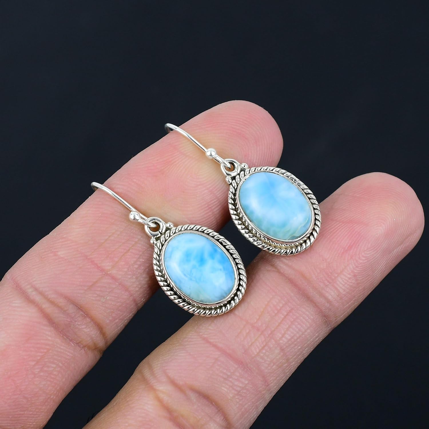 Silver Palace 925 Sterling Silver Natural Larimar Drop Dangle Earrings for Women