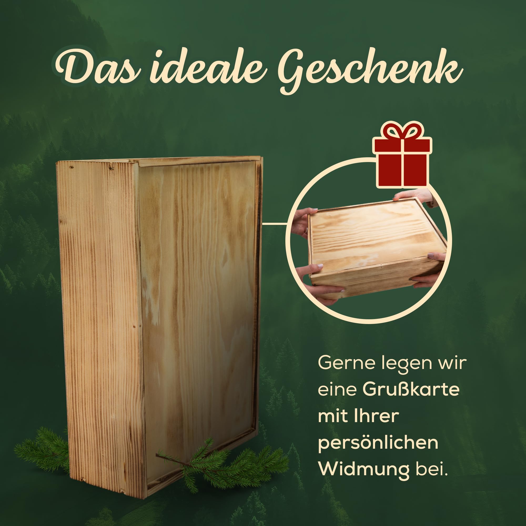 Schwarzwald Metzgerei: Geschenkkorb "Holzkiste" mit Wurst- und Schinken-Delikatessen – Präsentkorb mit Schwarzwälder Schinken, Feigensenf und Weißwein als Geschenk für jeden Anlass