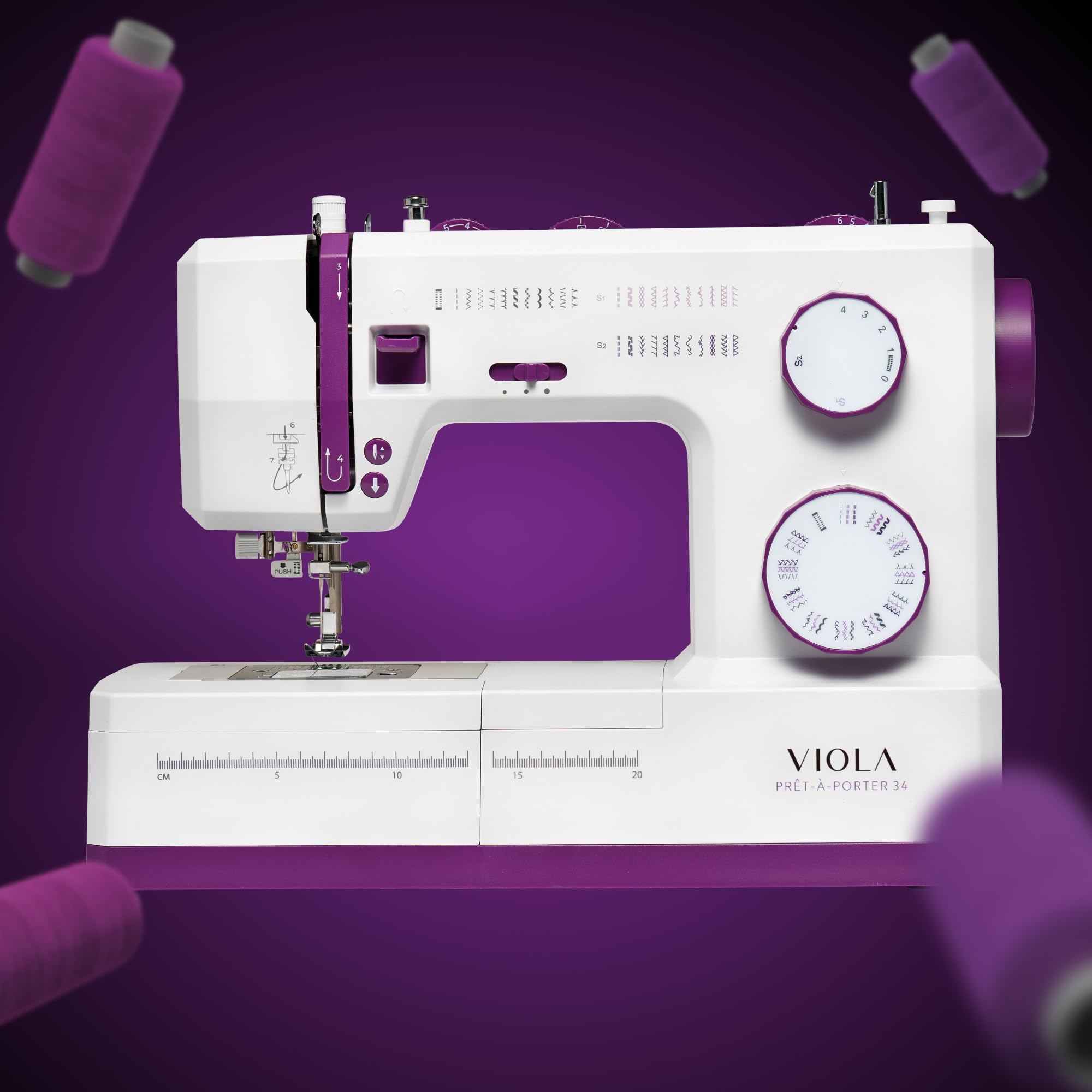 VIOLA Prêt-à-Porter Nähmaschine (Exklusive Edition) Nähmaschine mit 34 Nähprogramme, Servomotor, Nähmaschinen für dicke Stoffe, Jeans Jeans Nähen, Automatischer Einfädler