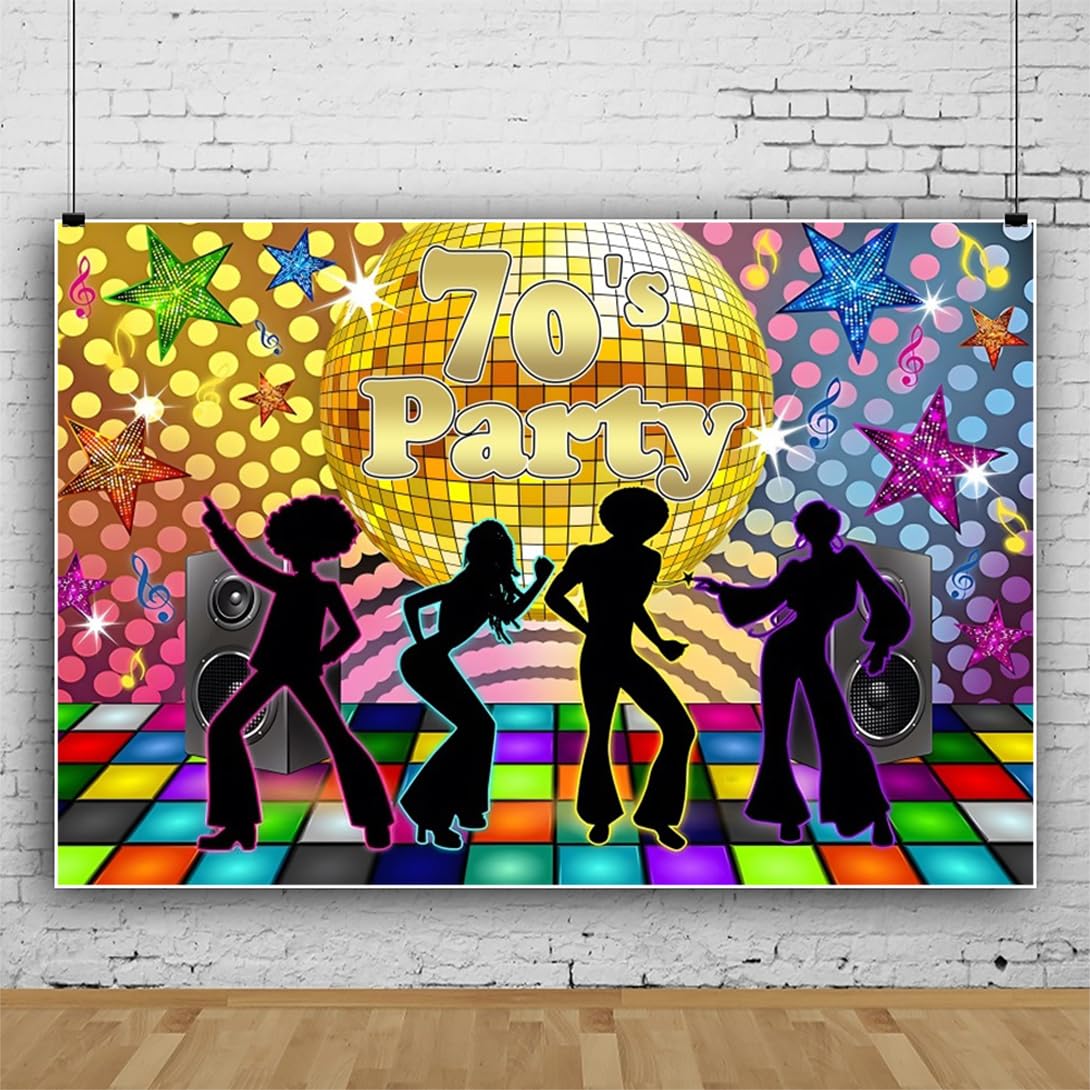 Disco Party Backdrop 7x5ft Back to 70s Theme Party Decorations Disco Ball Stage Background for Photography Music Birthday Backdrop Let's Glow Portrait