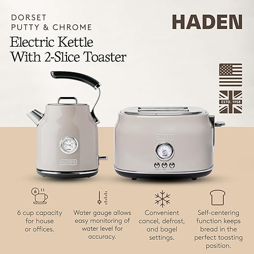 Miniatura 2 de Haden Dorset - Tostadora de acero inoxidable de 2 rebanadas de ranura ancha con hervidor eléctrico de acero inoxidable de 1.7 litros con base de 360