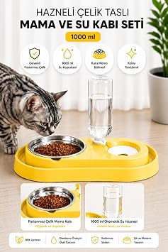 Cat-Dog Food and Water Container Set with Miapet Chamber 1000ml Yellow