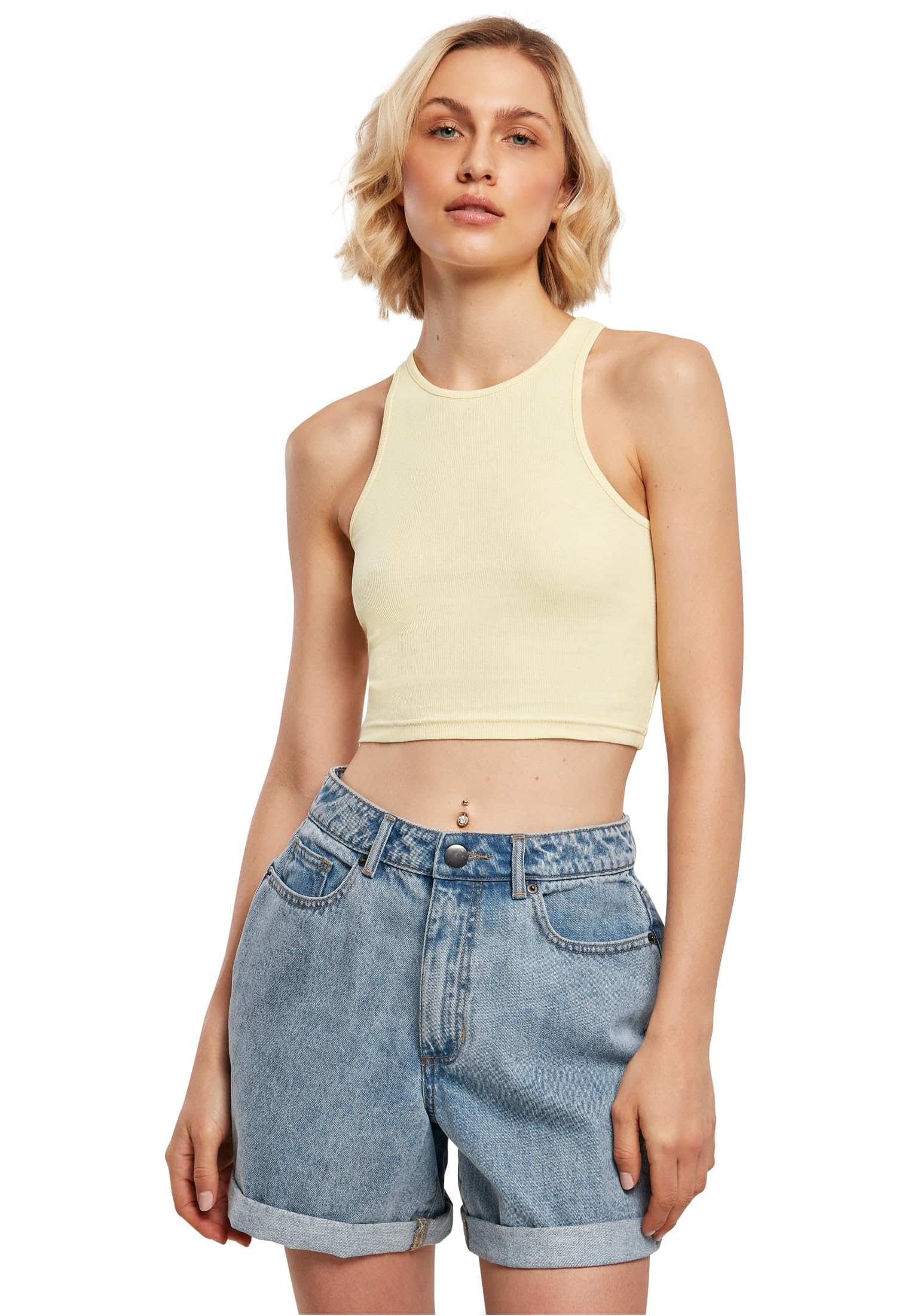 Urban Classics Women's Yellow Cropped Rib Top Ribbed Top For Short Cut Slim Fit Sizes Xs-5Xl, Soft 4XL