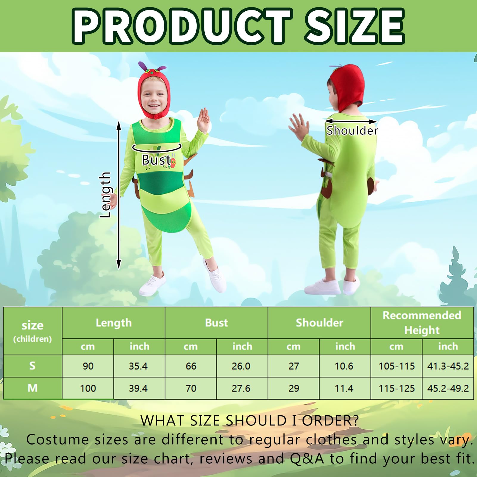 Maryparty Caterpillar Costume for World Book Day Costumes Novelty Insect Onesie Dress Up (M), Green - Image 2