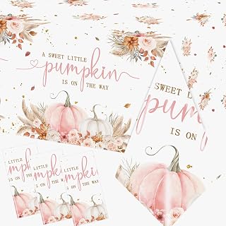 3Pcs Pink Little Pumpkin Table Cloth for Girl, Boho Fall Baby Shower Decorations A Sweet Little Pumpkin is On The Way Table Cloths Plastic for Autumn Thanksgiving Gender Reveal Party, 51.2" x 87"