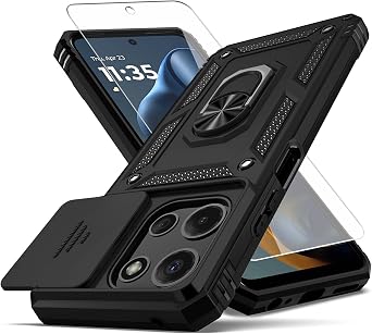 for Moto G 2025/Moto G 2026/Moto G Play 2026 Case,with Camera Lens Cover HD Screen Protector,[Military Grade] Car Mount Kickstand Shockproof Protective Case for Motorola G 2025, Black