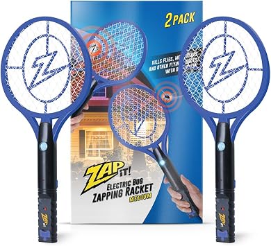 ZAP IT! Bug Zapper Rechargeable Bug Zapper Racket, 4,000 Volt, USB Charging Cable, 2 Pack