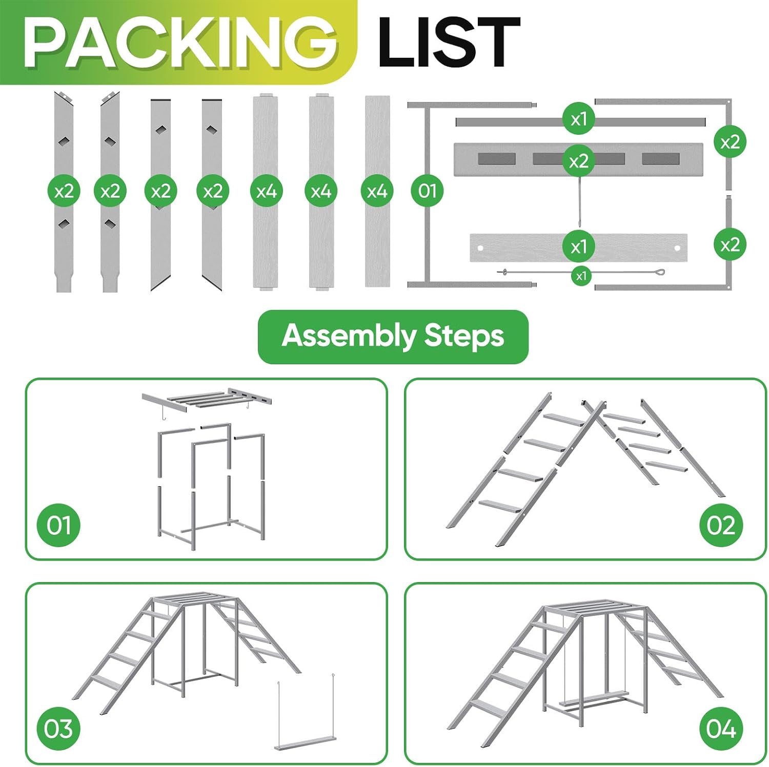 Chicken Coop Perch with Swing, Wooden Roosting Bar & Ladder Set, Chicken Run Accessories Toys for Backyard Farm 6-8 Chickens, Stable and Easy to Clean, Gray