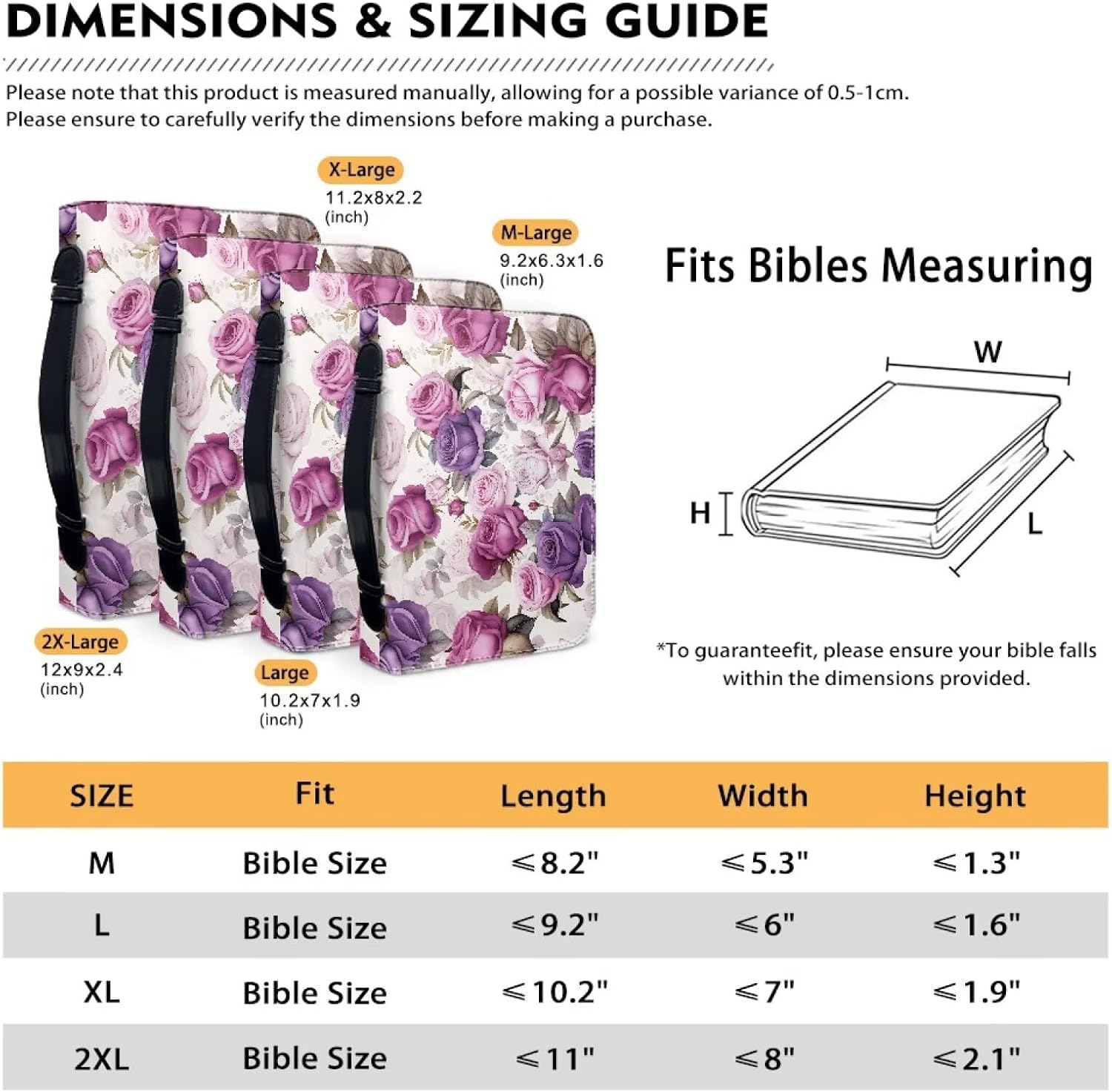FOR U DESIGNS Medium Bible Cases for Women, PU Leather Bible Cover with Handle and Zipper, Purple Bible Bag Journal Case, Floral Print Bible Carrying Case