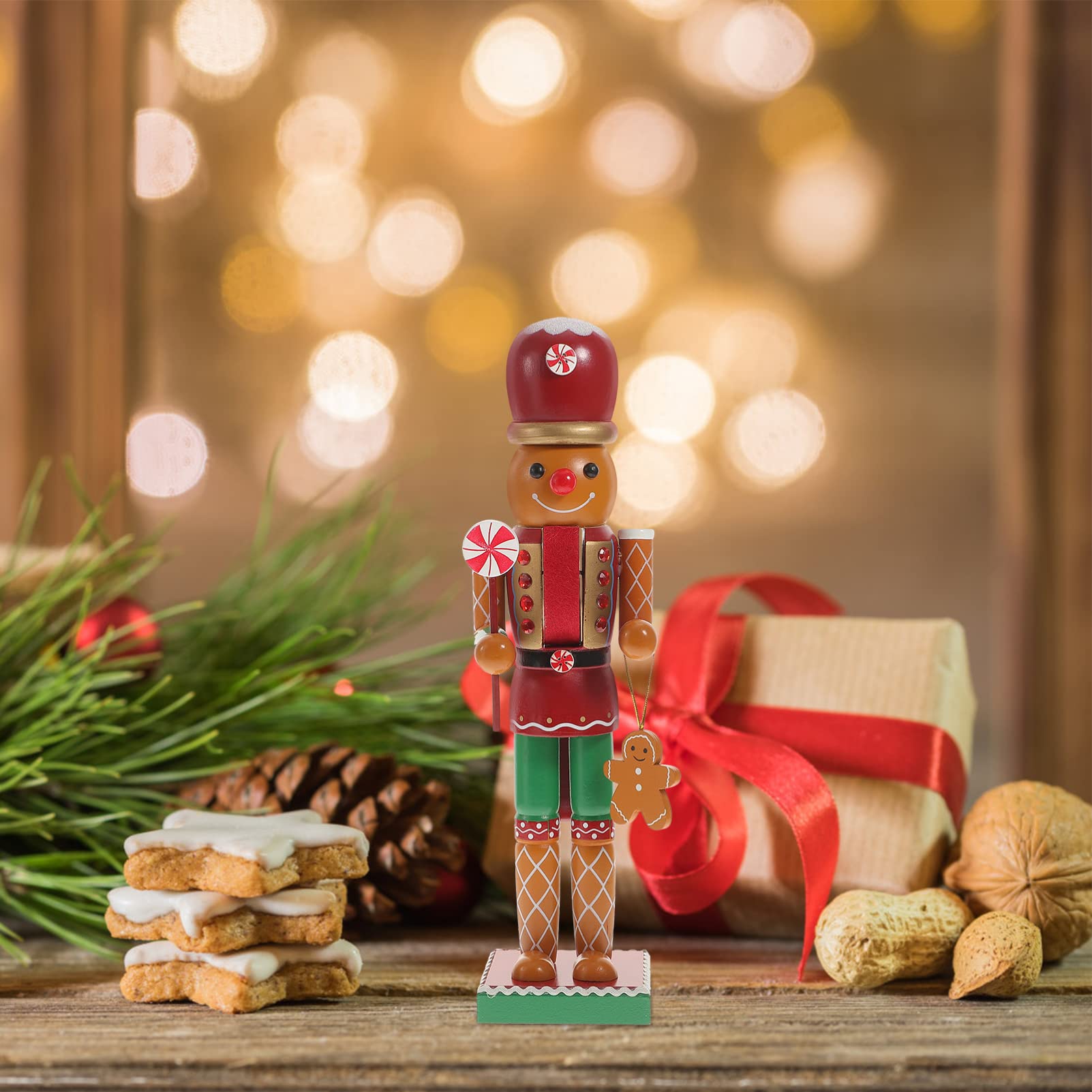 Christmas Nutcracker Figure Ornament 35CM Wooden Nutcracker Decorations Handmade Gingerbread Man for Festival Party Outdoor Xmas Collects