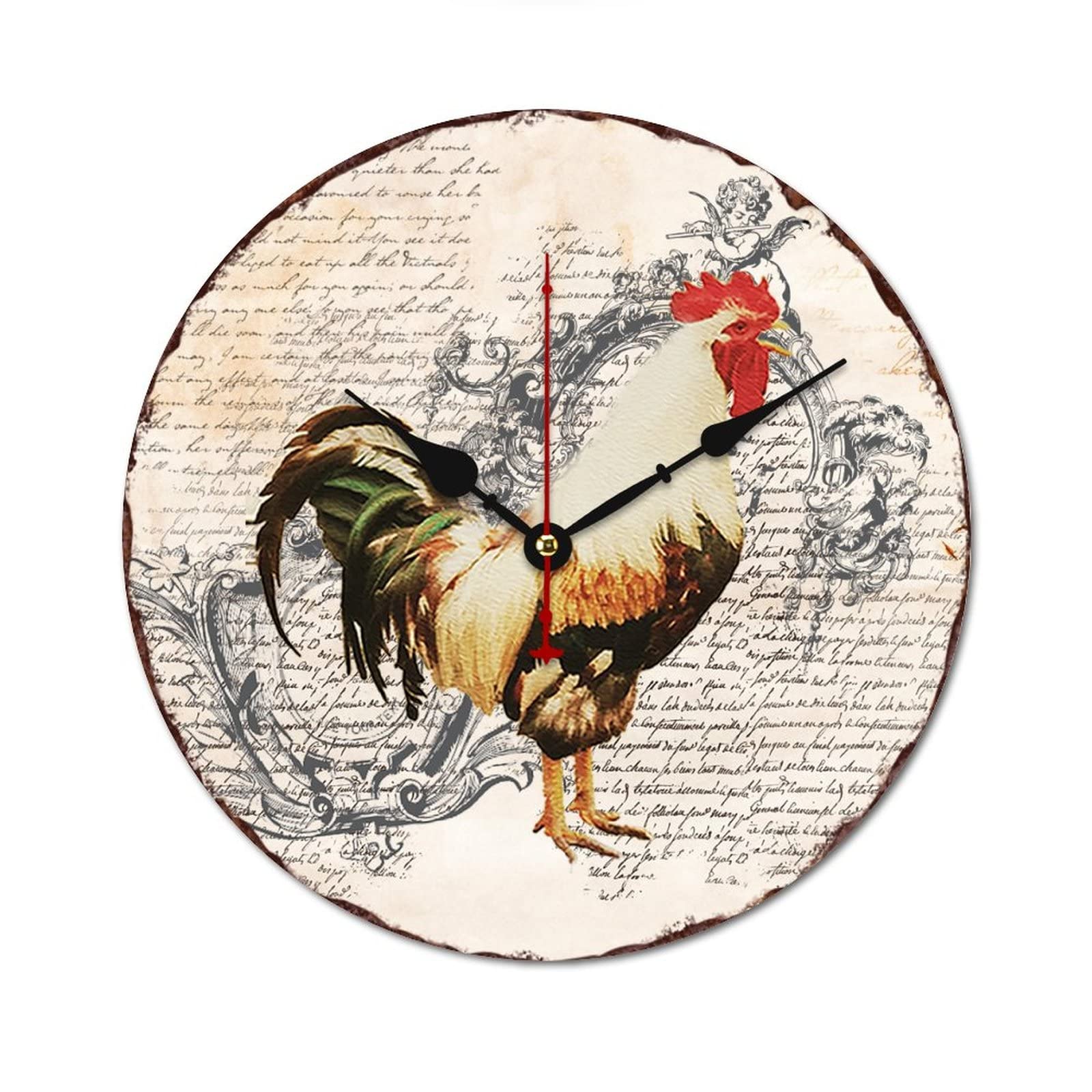 Horloge murale en bois coq du matin style rétro pour décoration salon cuisine chambre 38cm