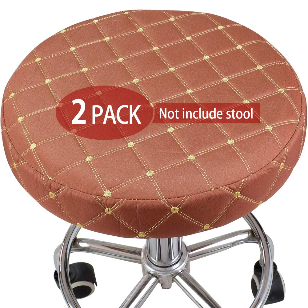 TINTON LIFE 2 Pack Fabric Bar Stool Cover with Extra Thin Padding & Elastic Band Round Chair Seat Cover Cushions Sleeve Breathable Anti-Slip 35cm/13.77inch Brown 11DJ27WJYT1-6-2