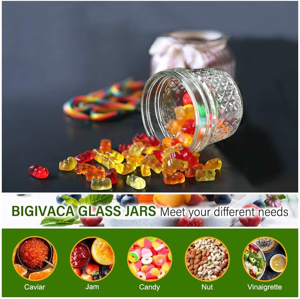 BIGIVACA 4 oz Glass Mason Jars with Regular Golden lids,Sef of 40 Pack Glass Diamond Canning Jars for Jam & Jelly, Honey,Decor,Wedding Favors.Include 1 Pen and 80 Chalk Labels.