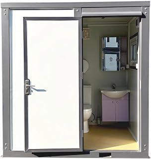 Portable Toilet with Shower Curtain Style, Mobile Bathroom Unit with Toilet, Sink & Ventilation, All-in-One Outdoor Facility for Camping and Remote Locations