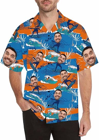 Amazon.com: Camisa hawaiana personalizada para hombre con cara surfing  manga corta Aloha Shirt : Ropa, Zapatos y Joyería