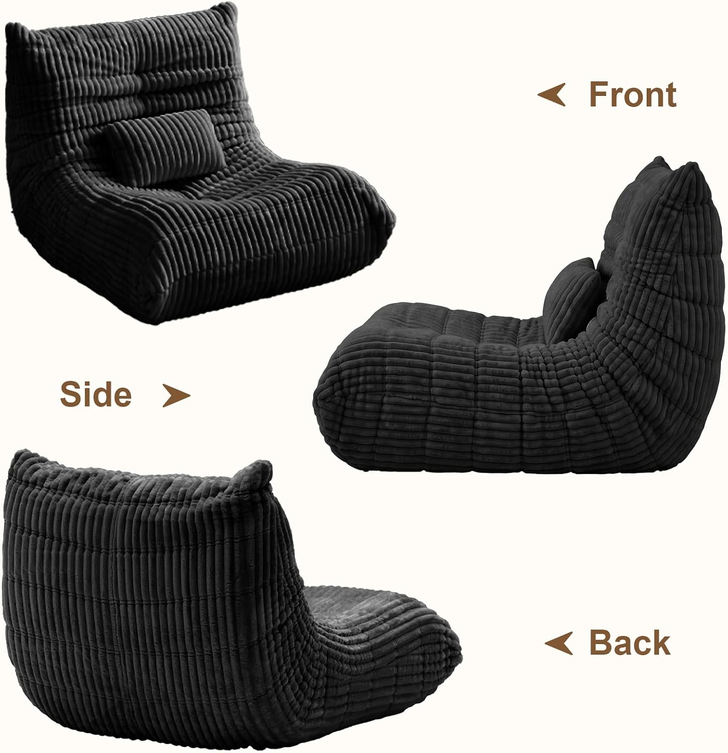 Bean Bag Chair with Lumbar Pillow, Gaint Bean Bag Chairs for Adults, Oversized Corduroy Beanbag Chair with Memory Foam Filled, Lazy Floor Sofa for Reading Gaming Living Room Bedroom (Grey)