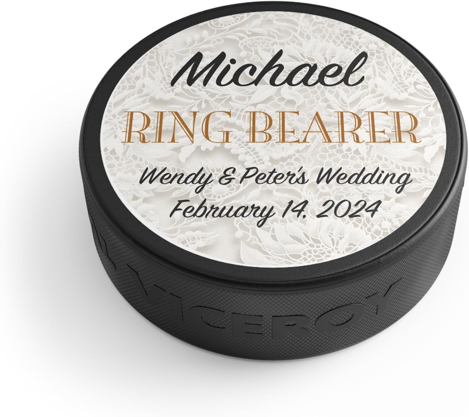 Personalized Wedding Hockey Puck Gift – Custom Puck for Groomsmen, Best Man, Ring Bearer, Bridesmaid, Parents of The Bride & Groom, Officiant or Garter Toss Keepsake