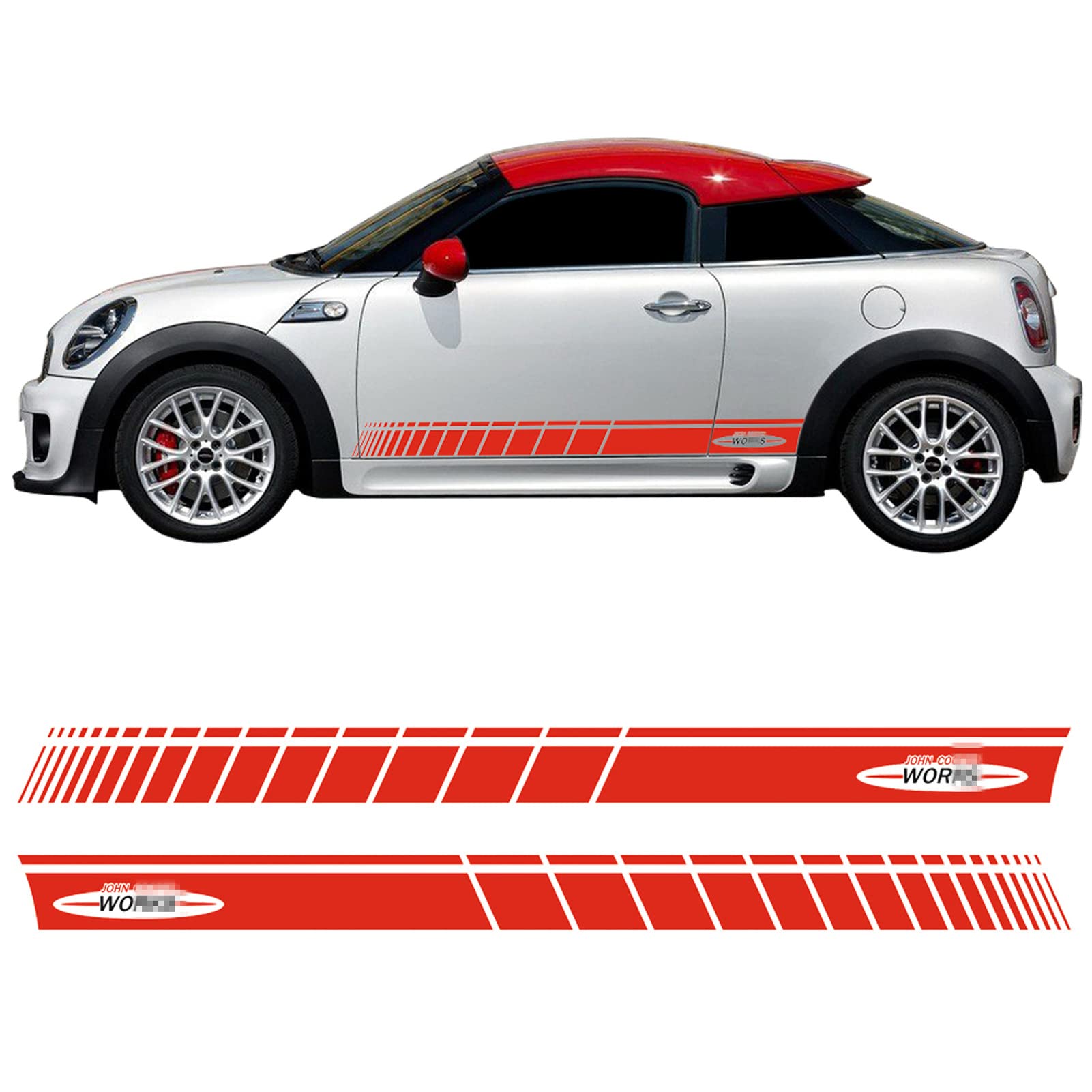 ミニクーパー クーペ用 スタイリング ドアサイド ストライプ スカート ステッカー デカール R58R57 F57R59 ロードスター R56F56JCW ミニ : JCW 車のドアサイドビニール 車トラックレーシングステッカー スタイリング