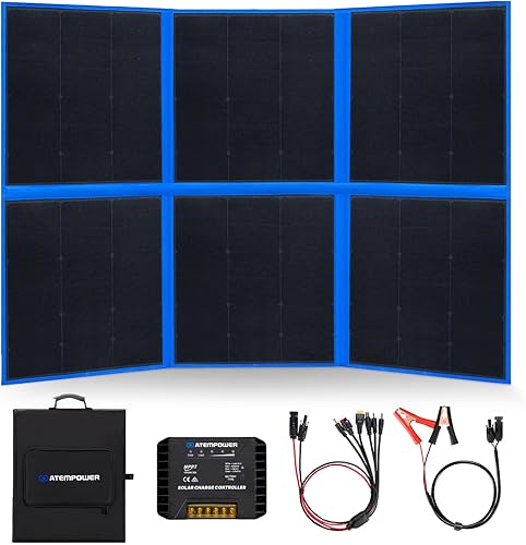 ATEM POWER Panel solar portátil de 200 W, panel solar plegable HPBC, controlador de cargador MPPT de 20 A, salida USB de 5 V para batería de 1224