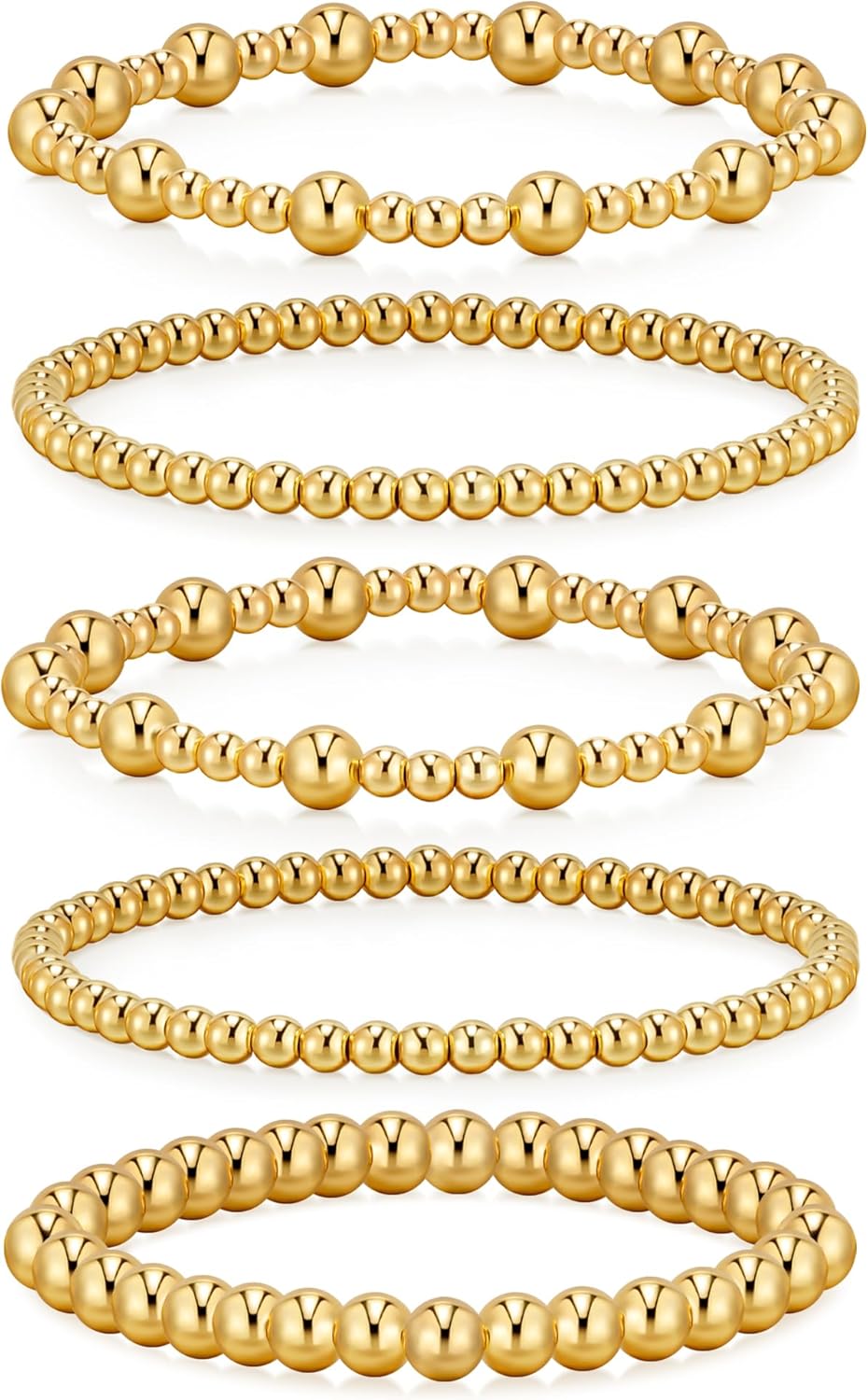 doubgood Gold Bracelets for Women, 5 Piece 14K Gold Plated Bracelet Stack Beaded Ball Jewelry Sets Gifts for Women