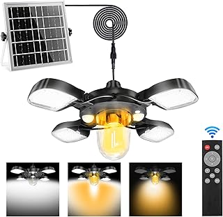 Eleganted Solar Shed Light Indoor Outdoor, Upgrade 192LED Solar Pendant Light with 5 Lighting Modes, Cool or Warm White LED Light Indoor with 2 Sensors & Remote for Chicken Coop Garage Gazebo Barn