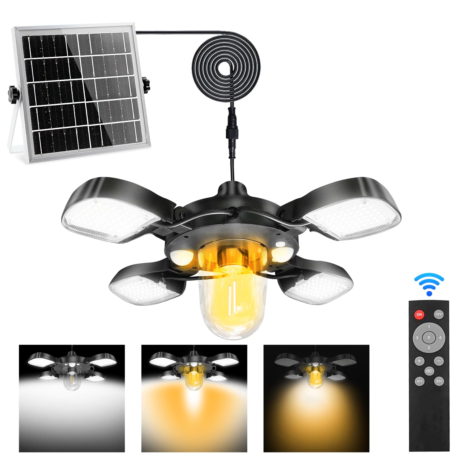 Eleganted Lampada Solare a Sospensione, Lampada Solare da Esterno con Telecomando, Lampada con Pannello Solare, Cavo 5M, IP65 Impermeabile,4400mAh per Interni ed Esterni Giardino Gazebo