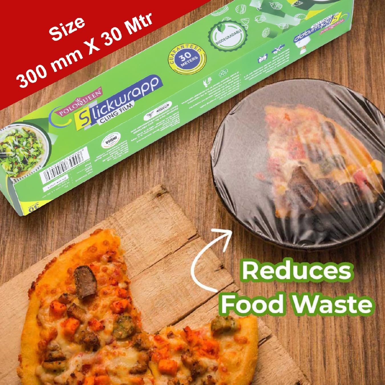 Polo Queen Slickwrapp Food Wrapping Roll Pack of 2 (30m Each) | Microwave-Safe | Eco-Friendly Kitchen Wrap | Freshness Protection for Tiffin, Storage & Meal Prep 2