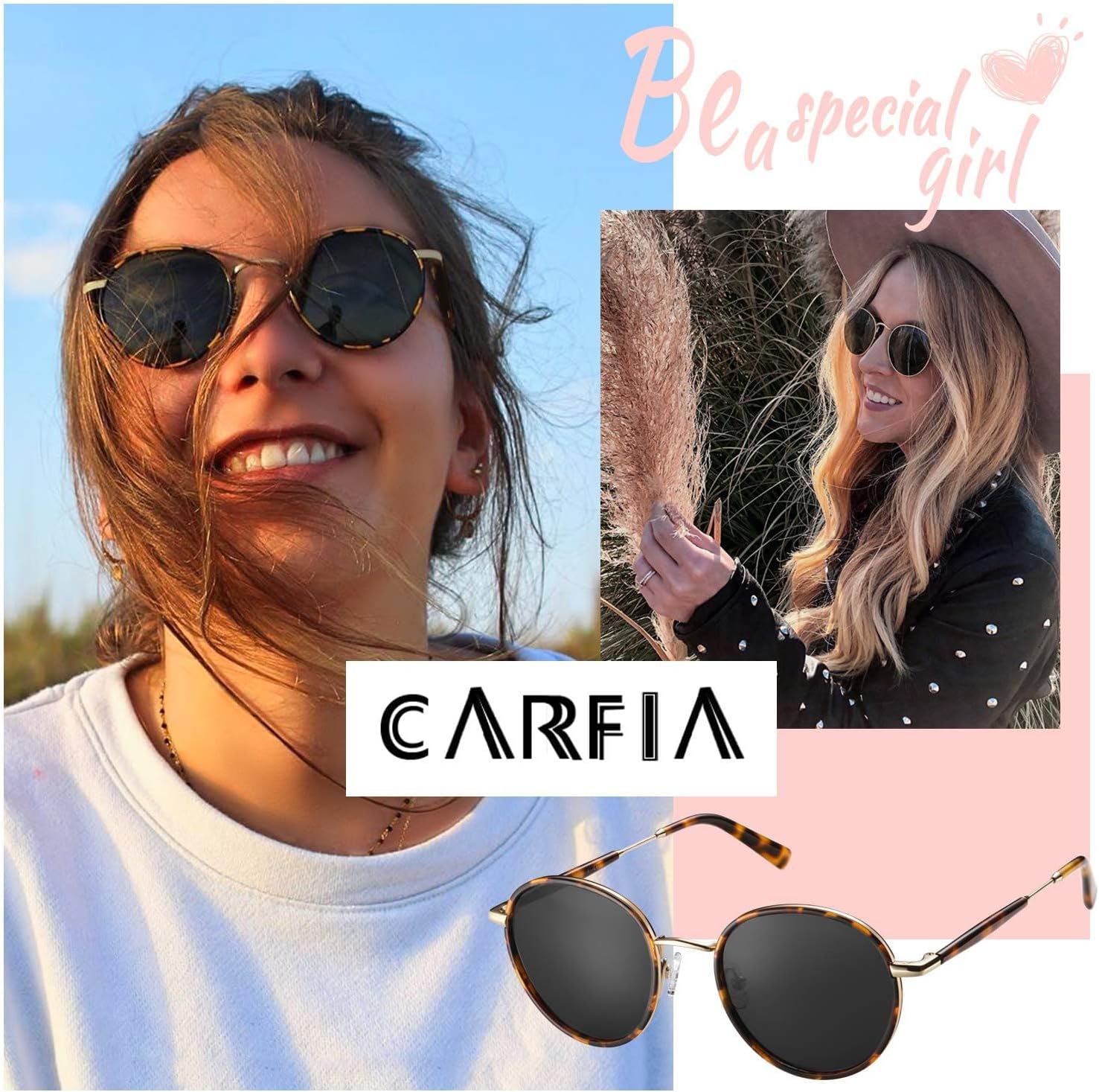 CARFIA Retro Small Round Polarized Womens Sunglasses UV Protection, Trendy Vintage Stylish Designer Sunglasses CA1949 - Image 2