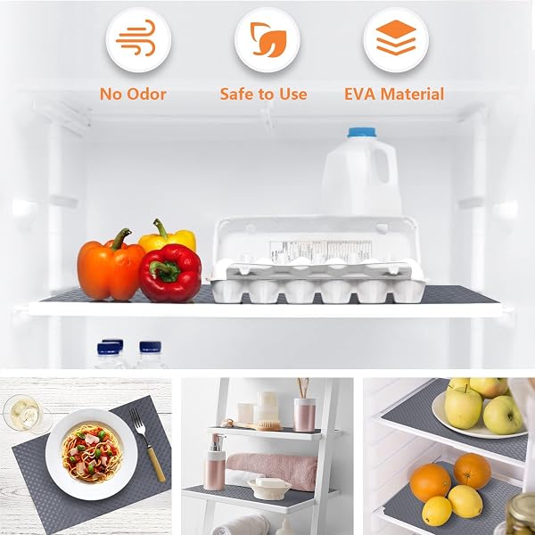 Shelf Liners for Kitchen Cabinets Refrigerator Liners Waterproof & Oil-Proof Kitchen Cupboard Liner Plastic Drawer Mats EVA Material Non Adhesive Fridge Liner for Shelves - Gray 11.8 x 59 Inches - 5